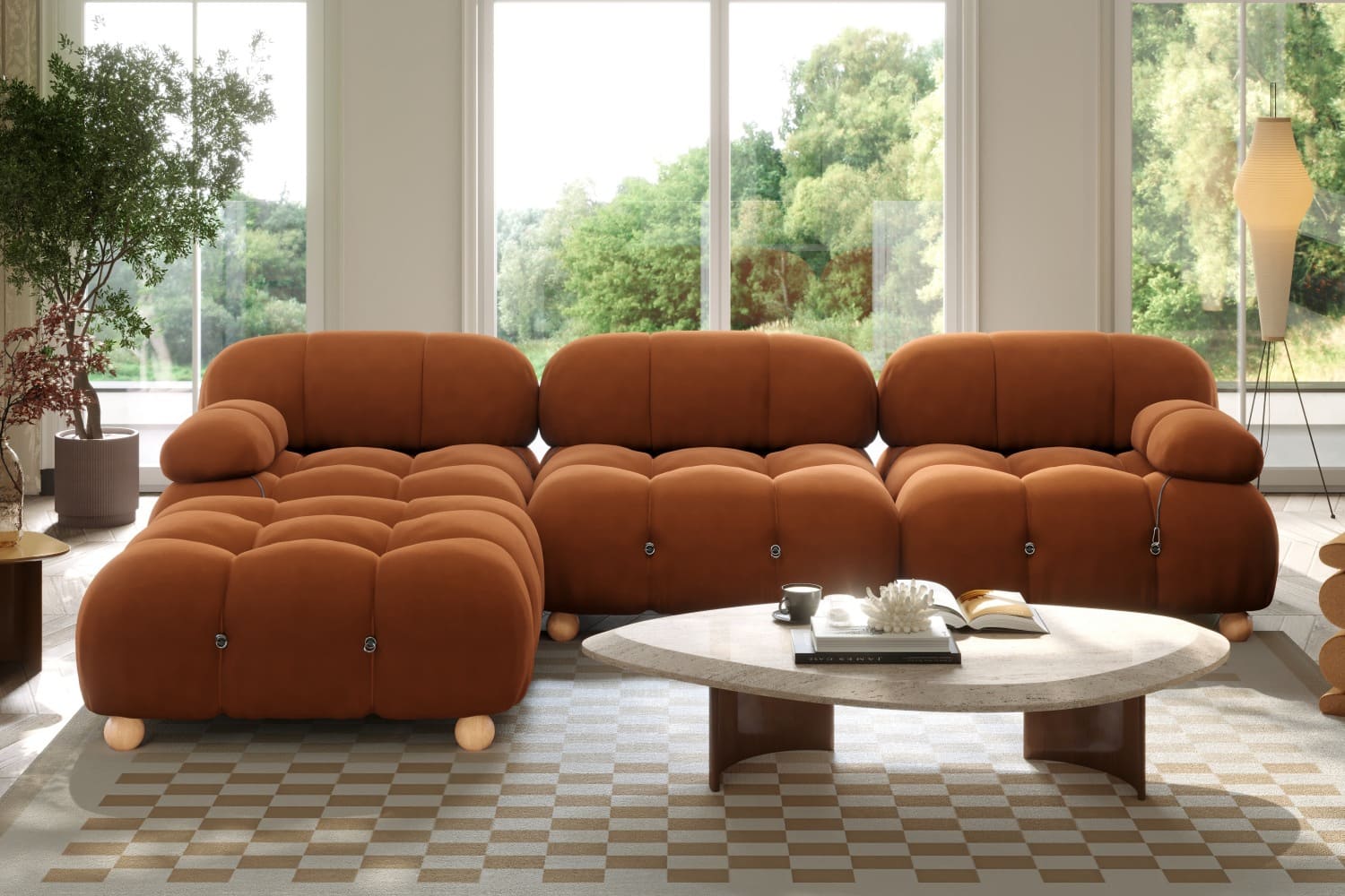 Alessi Modular Sectional Sofa Three Seater with Ottoman