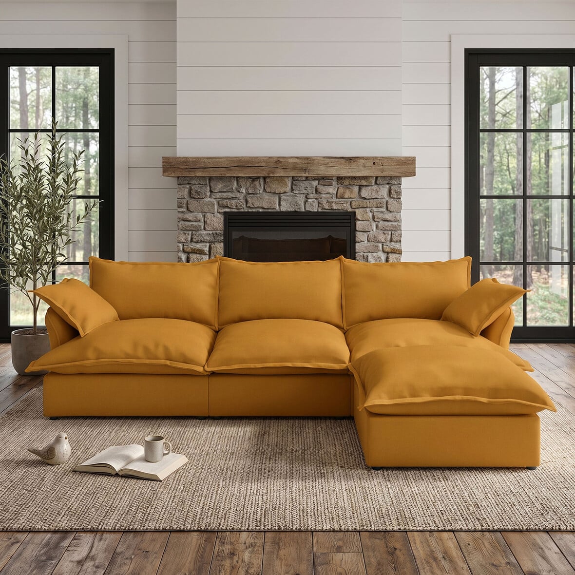 Cozyee Sofa Sectional L Shape 3 Seater with Ottoman
