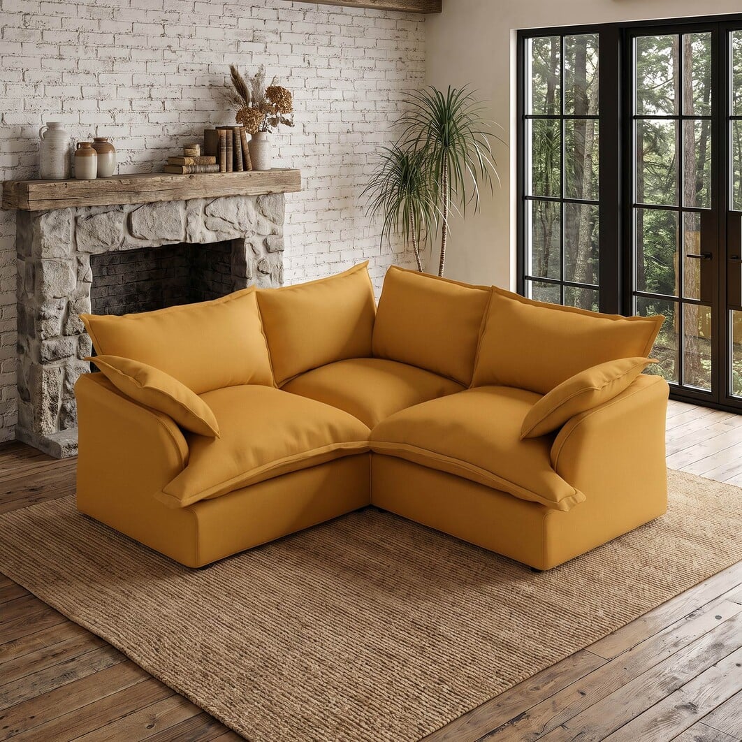 cloud couch Modern style linen couch Sofa chaise Sofa 2X2 Corner Couch, Ochre